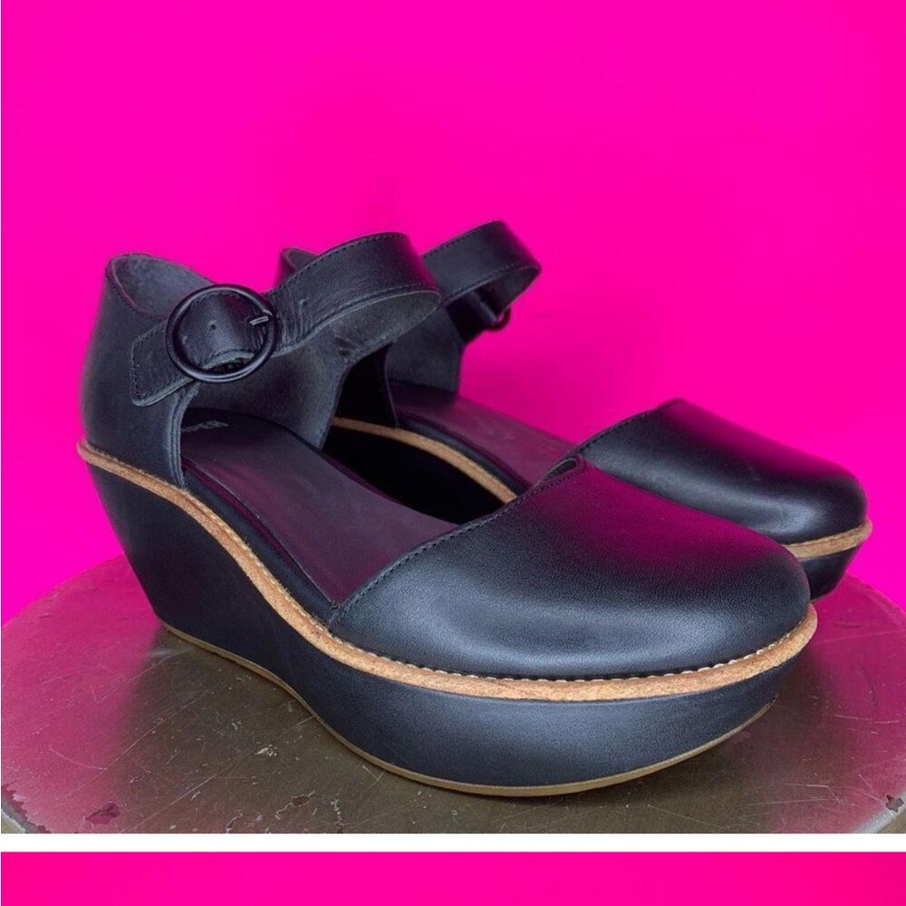 Camper Damas Black Leather Wedge Heel Platform Mary Jane Sz 6